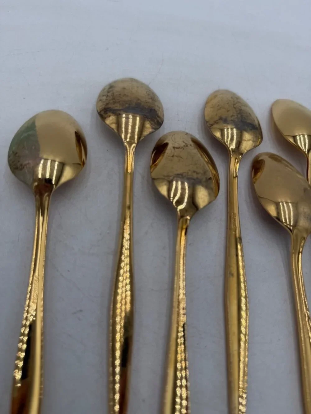 Florentine Gold Plated Textured Handle Dinner Spoons Set Of 16 MCM Flatware